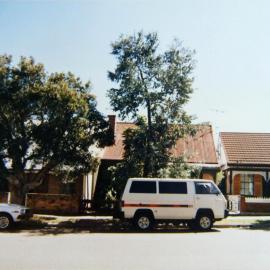 View looking west to terrace houses, Young Street Redfern, 1989