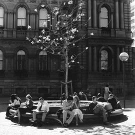 View of pedestrian seating in Sydney Square, George Street Sydney, 1977