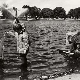 Boys sailing boats in Kippax lake, Moore Park,  circa 1977