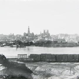 View of Sydney city skyline across Darling Harbour from Pyrmont, 1887
