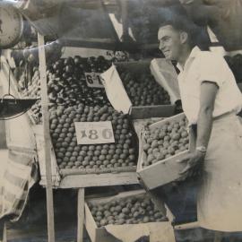 Fruit and vegetable stall near Customs House, Loftus Street Circular Quay, 1932