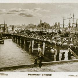 View looking east across the Pyrmont Bridge from Pyrmont, 1880s