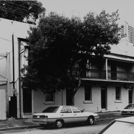 Streetscape with terrace houses on Kent Street Millers Point, 1989