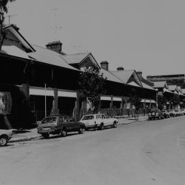 Streetscape with terrace houses along Windmill Street Millers Point, 1989