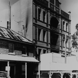 Streetscape with house and Stevens Buildings on Windmill Street Millers Point, 1989 