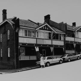 Streetscape with terrace houses on High Street Millers Point, 1989