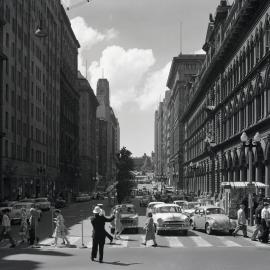 Pedestrian crossing across Martin Place, George Street Sydney, 1964