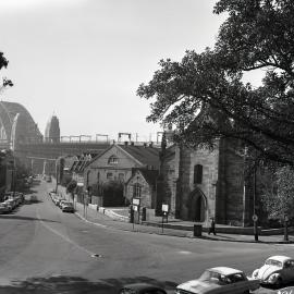 The Garrison Church and Harbour Bridge from Argyle Street Millers Point, 1964