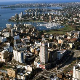 Aerial view of Kings Cross and Eastern Suburbs, 1986