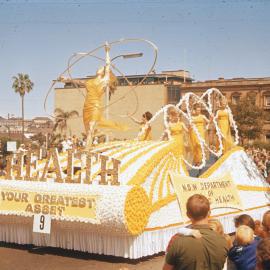 Department of Health float, Waratah Spring Festival parade, College Street Sydney, circa 1950s