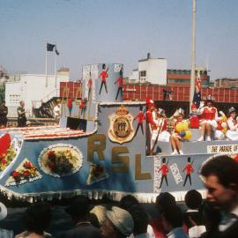 RSL float, Waratah Spring Festival parade, College Street Sydney, circa 1950s