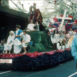 Float, Waratah Spring Festival parade, Elizabeth Street Sydney, 1965