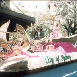 City of Sydney float, Waratah Spring Festival parade, Elizabeth Street Sydney, 1965