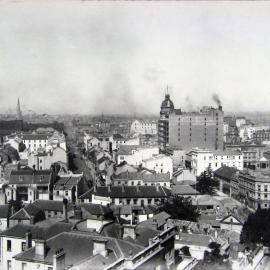 View from above the corner of Hunter Street and Bligh Street Sydney, circa 1895