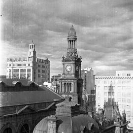 Roof of Sydney Town Hall and skyline looking east, 1932