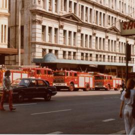 Fire engines outside Anthony Hordern and Sons department store, George Street Sydney, 1982