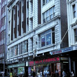 Shopfronts prior to demolition for World Square, Pitt Street, 1982