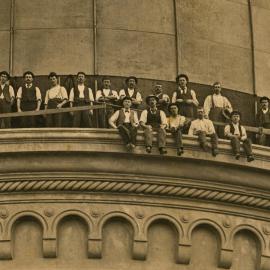 Construction workers of the Queen Victoria Building dome, George Street Sydney, 1898