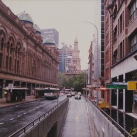 Queen Victoria Building and Town Hall seen from York Street Sydney, circa 1990-1999