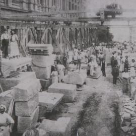 Preparing sandstone blocks for the southern portion of Lands Department building?