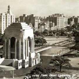 Anzac Memorial and Pool of Reflection in Hyde Park, Liverpool Street Sydney, 1940s