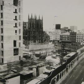 View of construction of Town Hall House toward Bathurst Street Sydney, 1973