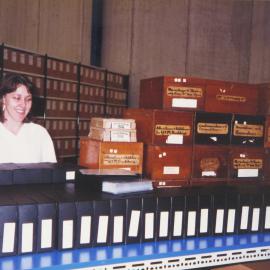 Storage boxes for photographic glass plates (Archivist Angela McGing)
