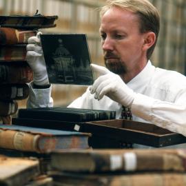 Archives staff examining records, 1996