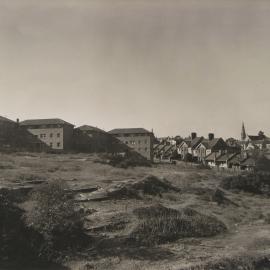 View looking south east across vacant land towards the corner Of Hereford and Walsh Avenue Glebe, 1956 Street 