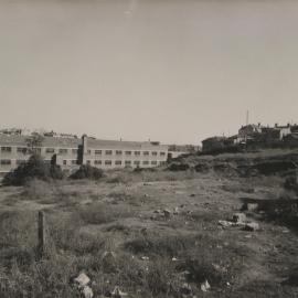 View of vacant land looking from Hereford Street towards Ross Street and Wigram Lane Glebe, 1956