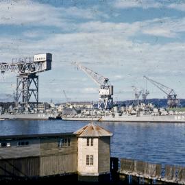 Ships in Garden Island dockyard Woolloomooloo Bay Potts Point, 1950