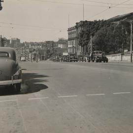 Cars parked near Hyde Park, Park Street Sydney, 1949