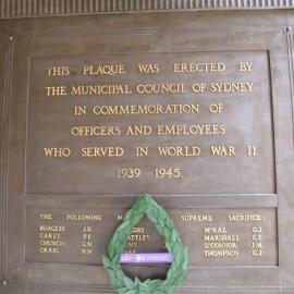 Wreath on World War II plaque, City of Sydney Armistice Day ceremony, 2011