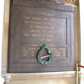 Memorial Plaque for City of Sydney employees, World Ward II, 2010