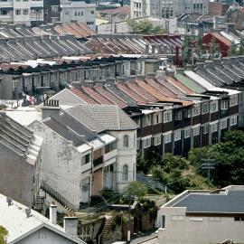 Row of Victorian terraces, Barcom Street Darlinghurst, 1973