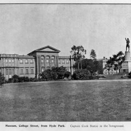 Australian Museum and Captain Cook statue in Hyde Park, College Street Sydney, 1900