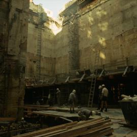 Lobana / Rialto Apartments Construction, Pitt Street Sydney showing workmen in the basement, 2002