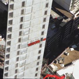 View of graffiti on tower. The Village, George Street Sydney, 2006