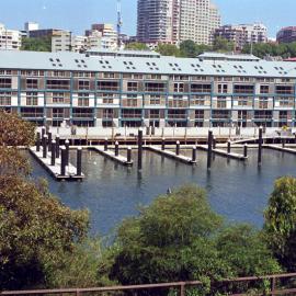Mooring pontoons at Woolloomooloo Finger Wharf Redevelopment from The Domain, 2000
