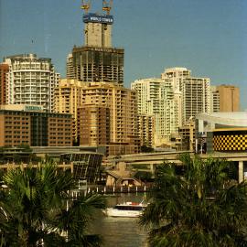 South easterly view from the Pyrmont Bridge of construction of World Square, 2000