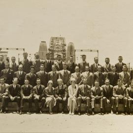 Public Works Department staff with Dr JJC Bradfield, Sydney Harbour Bridge, 1931