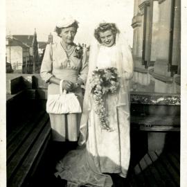 Florence Fullerton with daughter Elise on her wedding day at Glebe Town Hall, 1945