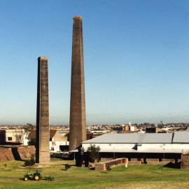 Chimney stacks and kilns of former Austral Brickworks in Sydney Park Alexandria, no date