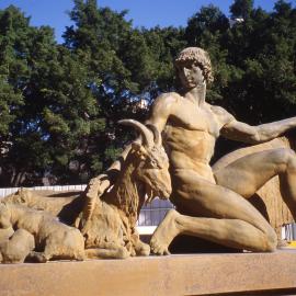 Statue of Pan and animals during conservation of the Archibald Fountain, 1996