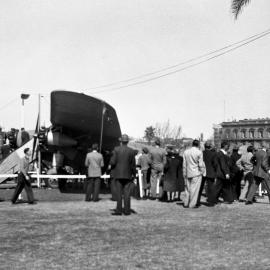 Sir Charles Kingford Smith's aircraft the "Southern Cross", Hyde Park Sydney, 1950s