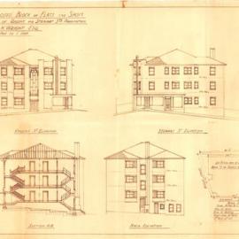 Plan - New building, Flats and shops, Regent and Stewart Streets Paddington, 1939