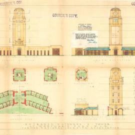 Plan - New building - Entrance gateway and towers, Wentworth Park Road Glebe, 1939