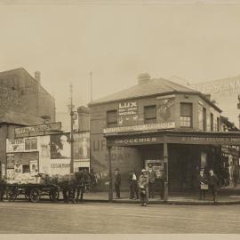 Print - Streetscape with grocery store, corner of Castlereagh and Bathurst Street Sydney, 1924