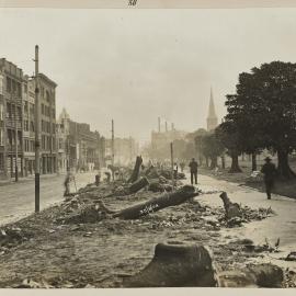 Print - Looking north along Elizabeth Street from Park Street Sydney, 1909