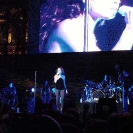 Christine Anu televised on the giant TV screen opposite Town Hall, Sydney, 2000